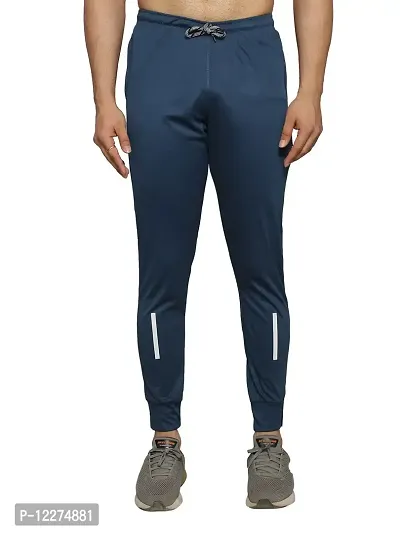 BUKSET Men's Polyester Lycra Regular Fit Track Pants | Regular Fit Solid Trackpants Jogger | Polyester Lycra Lower for Men's and Boys (Large, Blue)