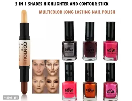 Highlight and Contour Stick 2 in 1 with Multicolor Nail Polish