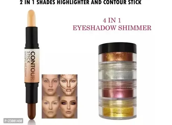 Contour Highlight and Contour Stick with 4 in 1 Eye Shadow Shimmer Powder