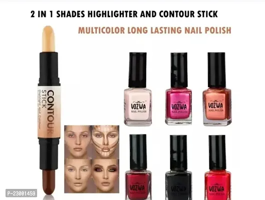 Highlight and Contour Stick 2 in 1 with Multicolor Nail Polish