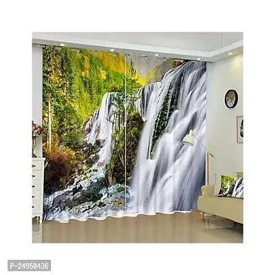 A4S 3D Waterfall Digital Printed Polyester Fabric Curtains for Bed Room Kids Room Living Room Color Green Window/Door/Long Door (D.N.66)-thumb0
