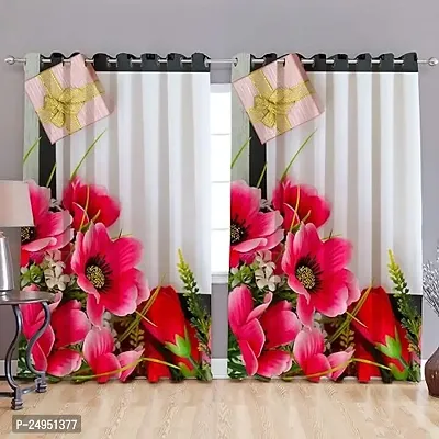 A4S 3D Flower Printed Polyester Fabric Curtains for Bed Room Kids Room Living Room Color Pink Window/Door/Long Door (D.N. 154)-thumb0