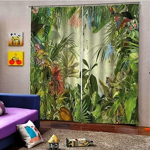 A4S 3D Natural Scenery Printed Polyester Fabric Curtains for Bed Room Kids Room Living Room Color Green Window/Door/Long Door (D.N. 260)
