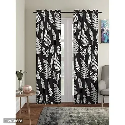 A4S 3D Leaves Digital Printed Polyester Fabric Curtains for Bed Room Kids Room Living Room Color Black Window/Door/Long Door (D.N.26)