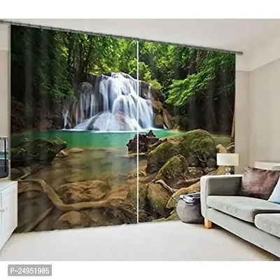 A4S 3D Waterfall Digital Printed Polyester Fabric Curtains for Bed Room Kids Room Living Room Color Green Window/Door/Long Door (D.N.63) (1, 4 x 5 Feet (Size ; 48 x 60 Inch) Window)-thumb0