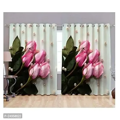 A4S 3D Flower Digital Printed Polyester Fabric Curtains for Bed Room Kids Room Living Room Color Pink Window/Door/Long Door (D.N.86)-thumb0