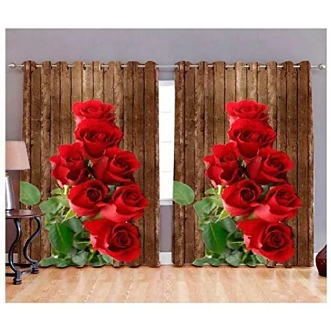 A4S 3D Rose Digital Printed Polyester Fabric Curtains for Bed Room Kids Room Living Room Color Red Window/Door/Long Door (D.N.90)