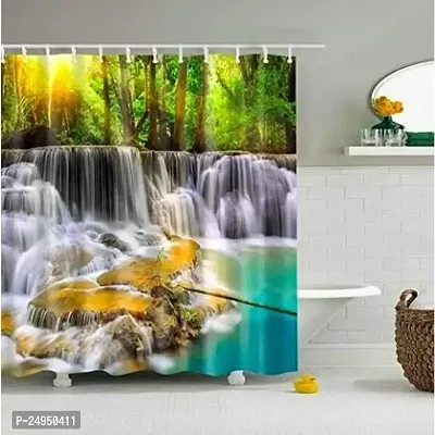 A4S 3D Waterfall Digital Printed Polyester Fabric Curtains for Bed Room Kids Room Living Room Color Green Window/Door/Long Door (D.N.55)-thumb0