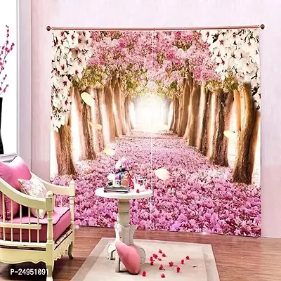 A4S 3D Flower Digital Printed Polyester Fabric Curtains for Bed Room Kids Room Living Room Color Pink Window/Door/Long Door (D.N. 127)