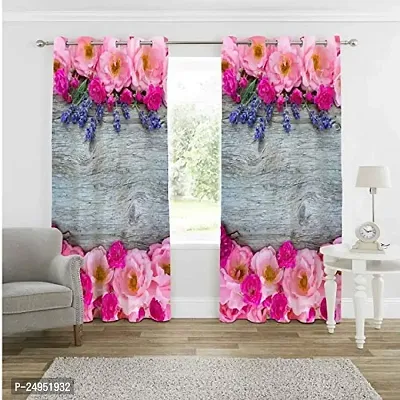 A4S 3D Flower Digital Printed Polyester Fabric Curtains for Bed Room Kids Room Living Room Color Pink Window/Door/Long Door (D.N. 97) (1, 4 x 5 Feet (Size ; 48 x 60 Inch) Window)-thumb0