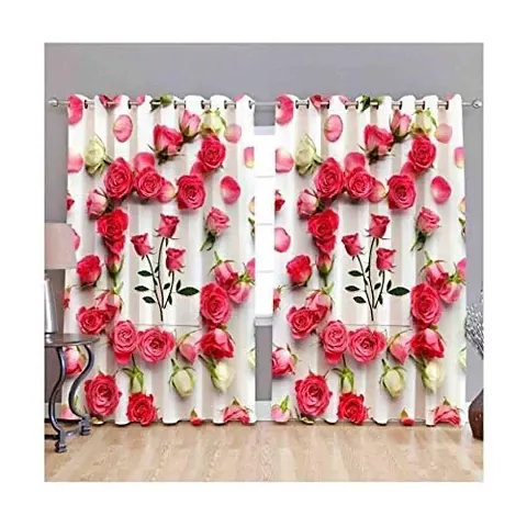 A4S 3D Red Rose Digital Printed Polyester Fabric Curtains for Bed Room Kids Room Living Room Color Red Window/Door/Long Door (D.N. 95)