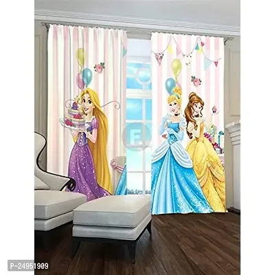 A4S 3D Princess Printed Polyester Fabric Curtains for Bed Room Kids Room Living Room Color Pink Window/Door/Long Door (D.N. 217)-thumb0