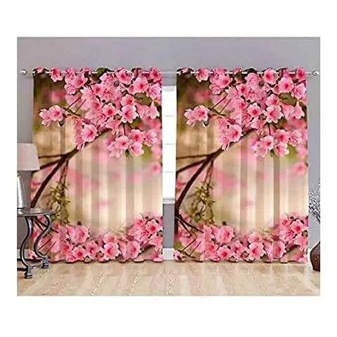 A4S 3D Flower Digital Printed Polyester Fabric Curtains for Bed Room Kids Room Living Room Color Pink Window/Door/Long Door (D.N. 146)