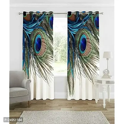 A4S 3D Peacock Feather Printed Polyester Fabric Curtains for Bed Room Kids Room Living Room Color Green Window/Door/Long Door (D.N. 153)-thumb0