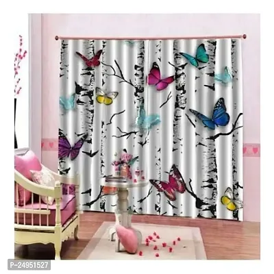 A4S 3D Butterfly rinted Polyester Fabric Curtains for Bed Room Kids Room Living Room Color White Window/Door/Long Door (D.N. 155)