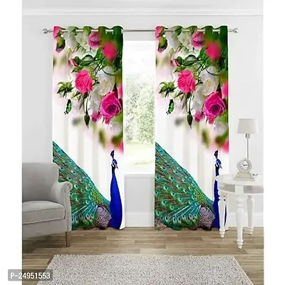 A4S 3D Peocock Flower Digital Printed Polyester Fabric Curtains for Bed Room Kids Room Living Room Color Pink Window/Door/Long Door (D.N. 134) (1, 4 x 5 Feet (Size ; 48 x 60 Inch) Window)