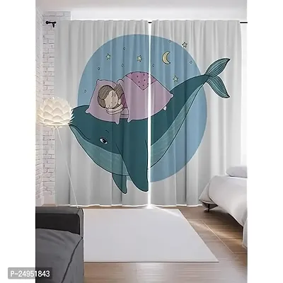 A4S 3D Fish Printed Polyester Fabric Curtains for Bed Room Kids Room Living Room Color Grey Window/Door/Long Door (D.N. 193)