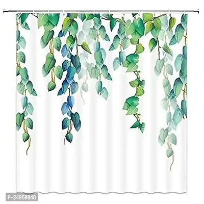 A4S 3D Leaves Digital Printed Polyester Fabric Curtains for Bed Room Kids Room Living Room Color Green Window/Door/Long Door (D.N.12) (1, 4 x 5 Feet (Size ; 48 x 60 Inch) Window)-thumb0