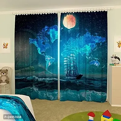 A4S 3D Moon Light Polyester Fabric Curtains for Bed Room Kids Room Living Room Color Blue Window/Door/Long Door (D.N. 224)