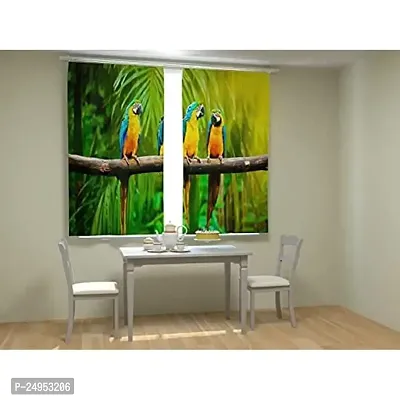 A4S 3D Parrot Printed Polyester Fabric Curtains for Bed Room Kids Room Living Room Color Green Window/Door/Long Door (D.N. 273) (1, 4 x 5 Feet (Size ; 48 x 60 Inch) Window)-thumb0