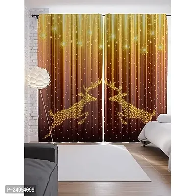 A4S 3D Deer Printed Polyester Fabric Curtains for Bed Room Kids Room Living Room Color Golden Window/Door/Long Door (D.N. 298) (1, 4 x 5 Feet (Size ; 48 x 60 Inch) Window)-thumb0