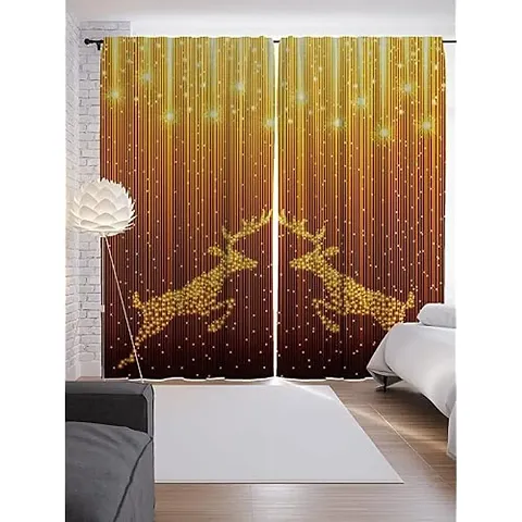 A4S 3D Deer Printed Polyester Fabric Curtains for Bed Room Kids Room Living Room Color Golden Window/Door/Long Door (D.N. 298)