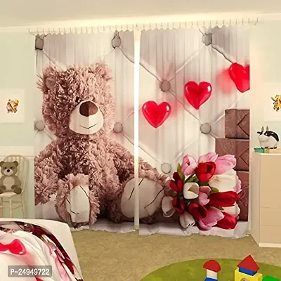 A4S 3D Teddy Bear Digital Printed Polyester Fabric Curtains for Bed Room Kids Room Living Room Color White Window/Door/Long Door (D.N.5)-thumb0