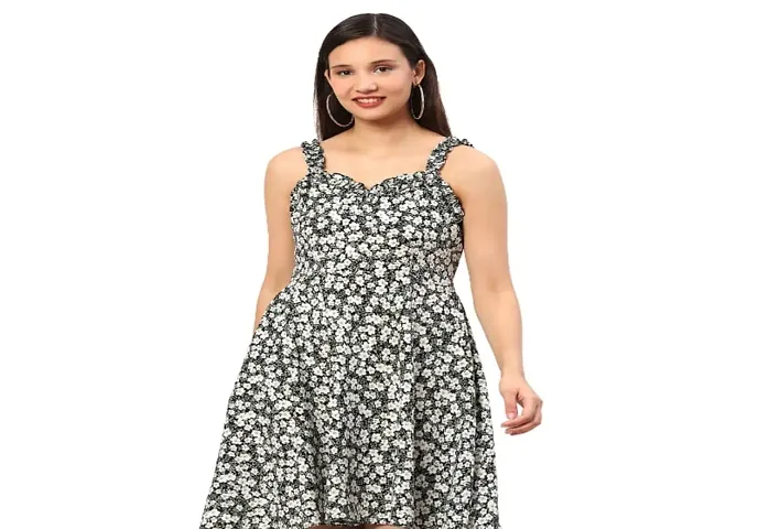 OOMPH! Mini/Short A-line Dress in Crepe Fabric with U - Neck and Sleeveless