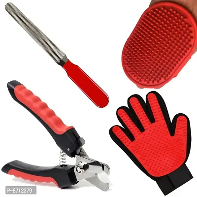 Dogs Grooming Kit + Nail Cutter with Filer + Soothing Dog Gloves + Grooming Deshedding Brush Glove for Puppy, Cat and Kitten Combo of 3-thumb0