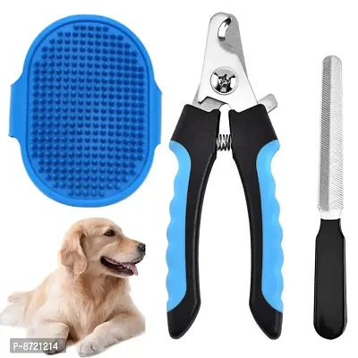 Professional Grooming Combo for Dog, Puppy, Cat and Kitten - Dog Nail Clippers and Trimmer + Pet Bath Brush Grooming Comb with Adjustable Ring for Small Medium Large Breeds