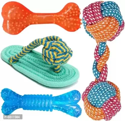 Chew Toys for Dogs + Pet Teeth Chewing Dog Toys Hard Spike Bone Toy + Gums Cleaner Dumbbell Rope Toy + Sleeper Shaped Chewing Toy + Rubber Chew Bone Toy for Small and Medium Pets Pack of 4