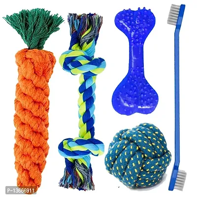 YouHaveDeal Chew Toys - 5 in 1 Combo Pack with Free Toothbrush for Pet Dental Care Durable Dog Toys for Puppies, Dog Rope Chew Toys, Interactive Dog Bone Knot Ball, Non Toxic  Safe - Color May Vary