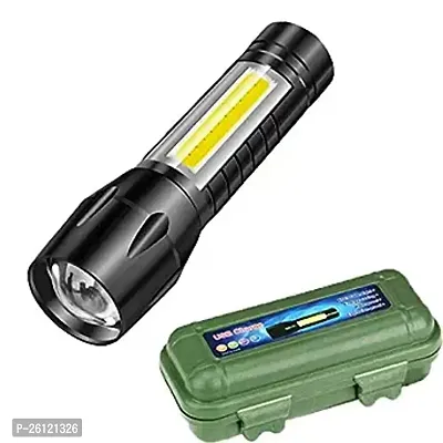 Metal Usb Rechargeable Xpe+Cob Led Zoomable Flashlight Torch Lamp PACK OF 1-thumb0