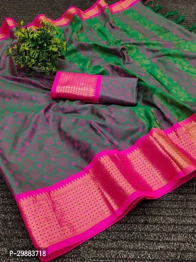 Stylish Banarasi Silk Green Woven Design Saree With Blouse piece-thumb0