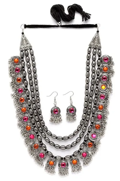 Hella Faishion Latest Stylish Fancy Oxidised Tribal Necklace Jewellery Set