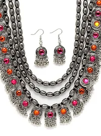 Latest Stylish Fancy Oxidised Silver Tribal Necklace Jewellery Set for Women(10004s),Multicolour,-thumb1