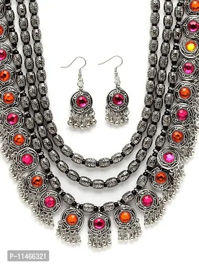 Latest Stylish Fancy Oxidised Silver Tribal Necklace Jewellery Set for Women(10004s),Multicolour,-thumb2