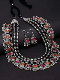 Latest Stylish Fancy Oxidised Silver Tribal Necklace Jewellery Set for Women(10004s),Multicolour,-thumb2