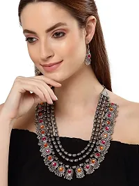 Latest Stylish Fancy Oxidised Silver Tribal Necklace Jewellery Set for Women(10004s),Multicolour,-thumb3