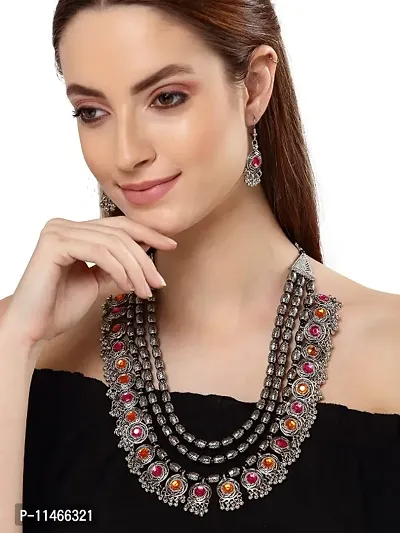 Latest Stylish Fancy Oxidised Silver Tribal Necklace Jewellery Set for Women(10004s),Multicolour,-thumb4