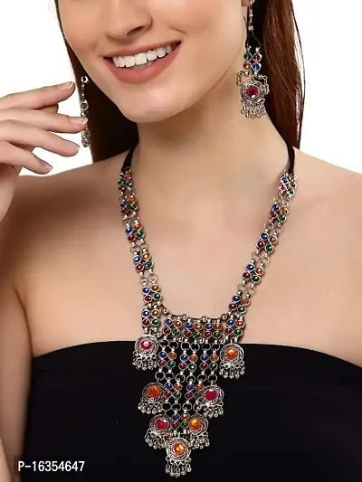 Latest Stylish Fancy Oxidised Silver Tribal Necklace Jewellery Set for Women(10004s),Multicolour,-thumb4