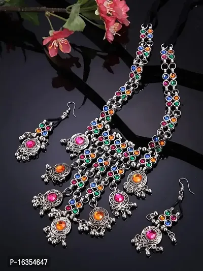 Latest Stylish Fancy Oxidised Silver Tribal Necklace Jewellery Set for Women(10004s),Multicolour,-thumb2