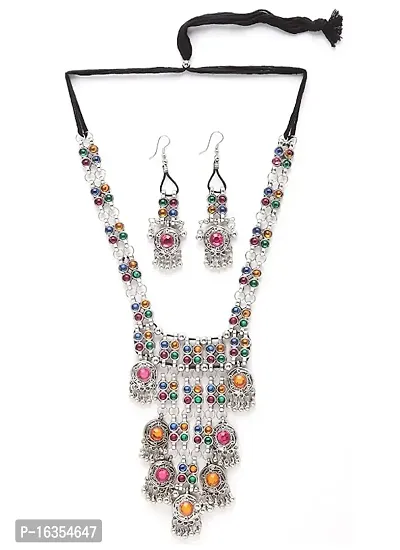 Latest Stylish Fancy Oxidised Silver Tribal Necklace Jewellery Set for Women(10004s),Multicolour,-thumb3