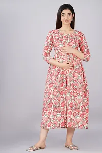 Murli Kurti Women's Cotton Maternity Dress, Easy Breast Feeding, Breast Feeding Dress Zippers for Nursing Pre and Post Pregnancy-thumb2