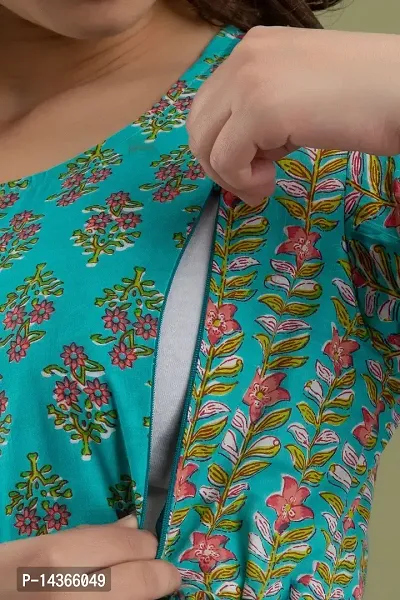 Murli Kurti Women's Cotton Maternity Dress, Easy Breast Feeding, Breast Feeding Dress Zippers for Nursing Pre and Post Pregnancy-thumb5