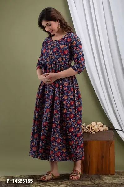 Women's Cotton Floral Printed Anarkali Maternity Feeding Kurti-thumb5