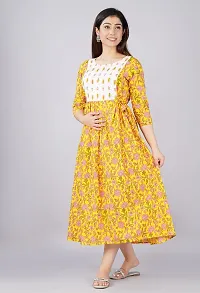 Murli Kurti Women's Cotton Maternity Dress, Easy Breast Feeding Dress Zippers for Nursing Pre and Post Pregnancy (Large, Yellow)-thumb3
