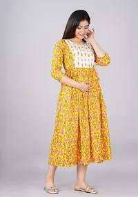 Murli Kurti Women's Cotton Maternity Dress, Easy Breast Feeding Dress Zippers for Nursing Pre and Post Pregnancy (Large, Yellow)-thumb2