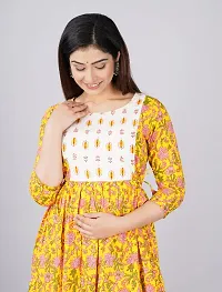 Murli Kurti Women's Cotton Maternity Dress, Easy Breast Feeding Dress Zippers for Nursing Pre and Post Pregnancy (Large, Yellow)-thumb4