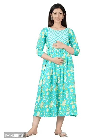 Murli Kurti Women's Cotton Maternity Dress, Easy Breast Feeding, Breast Feeding Dress Zippers for Nursing Pre and Post Pregnancy-thumb0
